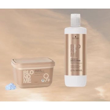 Schwarzkopf Blond Me Premium Lightener 9+ szőkítőpor 450g+ Schwarzkopf Blond Me Előhívó 12% 1000ml