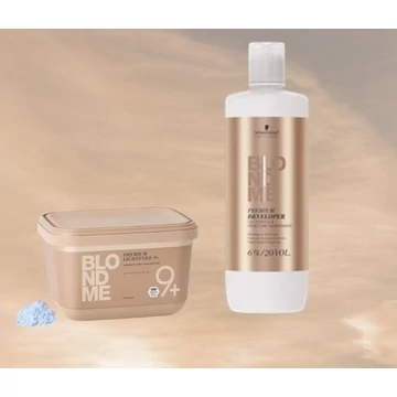 Schwarzkopf Blond Me Premium Lightener 9+ szőkítőpor 450g+ Schwarzkopf Blond Me Előhívó 6% 1000ml