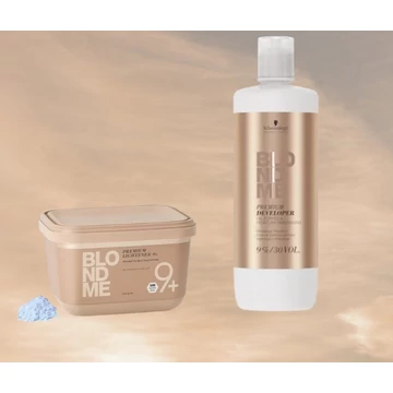 Schwarzkopf Blond Me Premium Lightener 9+ szőkítőpor 450g+ Schwarzkopf Blond Me Előhívó 9% 1000ml